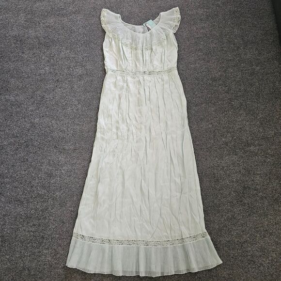 Vintage Barbizon Nightgown Womens Large Green Lace Pleated Round Neck 50s Retro